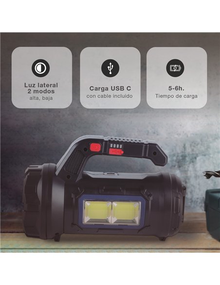 Linterna multiusos 10W con caja de herramientas recargable USB
