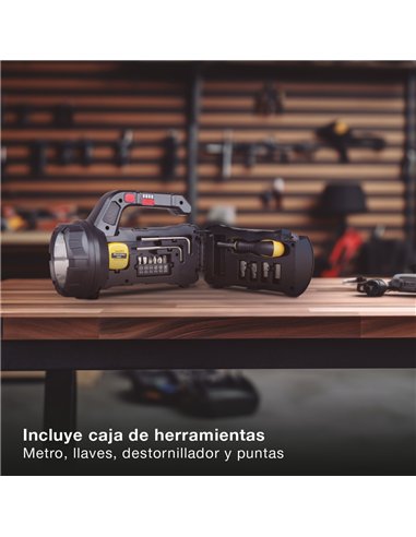 Linterna multiusos 10W con caja de herramientas recargable USB