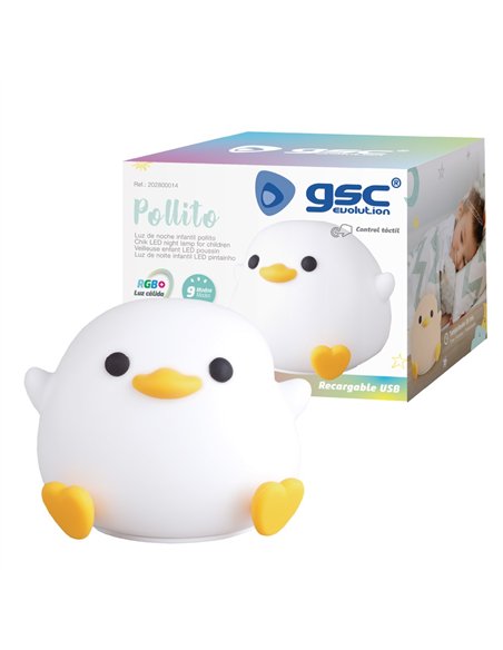 Luz de noche infantil LED Pollito 1W RGB batería recargable