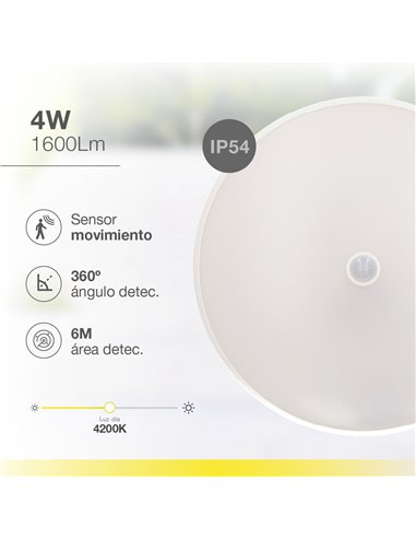 Plafón techo LED Celano con sensor de movimiento 15W 4000K