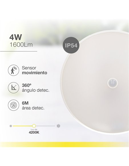 Plafón techo LED Celano con sensor de movimiento 15W 4000K