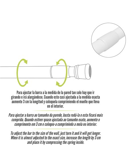 Barra Para  Cortina Ducha Extensible Aluminio Blanco 70 a 125 cm.