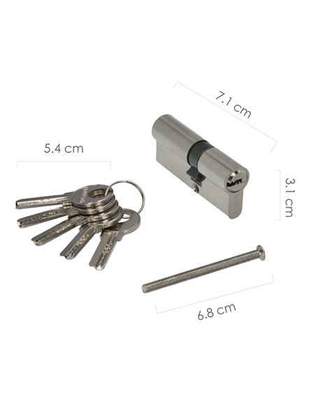 Cilindro Seguridad 30x40 mm/13,5 Leva Corta Niquelado Con 5 llaves