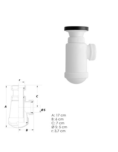 Sifon Botella Extensible 1 1/2 Con Válvula y Tapón