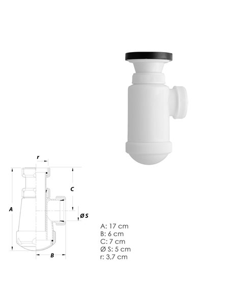 Sifon Botella Extensible 1 1/2 Con Válvula y Tapón