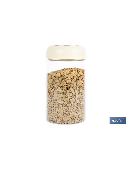 BOTE DE VIDRIO BOROSILICATO TAPA BEIGE GAMA LAUREL 1000 ML