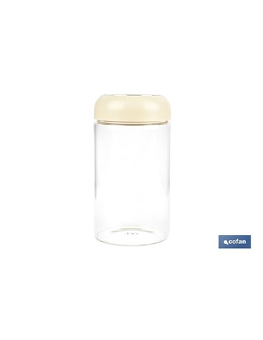 BOTE DE VIDRIO BOROSILICATO TAPA BEIGE GAMA LAUREL 1000 ML