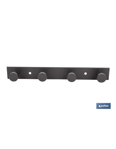 PERCHERO DE PARED NEGRO DE ACERO CON 4 POMOS 21,6 X 2,7 X 2,8 CM
