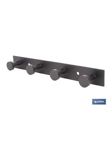 PERCHERO DE PARED NEGRO DE ACERO CON 4 POMOS 21,6 X 2,7 X 2,8 CM