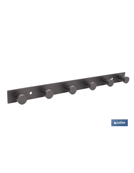 PERCHERO DE PARED NEGRO DE ACERO CON 6 POMOS 33,51 X 2,7 X 2,8 CM