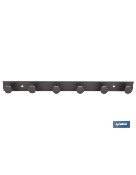 PERCHERO DE PARED NEGRO DE ACERO CON 6 POMOS 33,51 X 2,7 X 2,8 CM