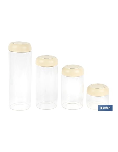 BOTE DE VIDRIO BOROSILICATO TAPA BEIGE GAMA LAUREL1700 ML