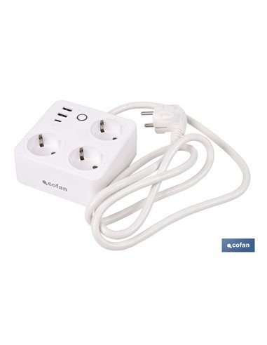 REGLETA INTELIGENTE CON 3 TOMAS Y 2 PUERTOS USB Y TIPO C
