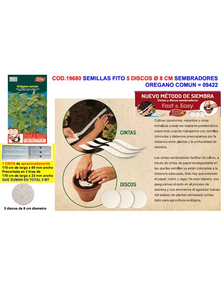 SEMILLAS FITO 5 DISCOS DE 8 CM SEMBRAR OREGANO COMUN09422