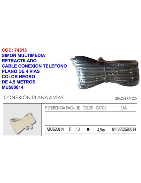 SIMON FINSTOC MULTIMEDIA CABLE TELEF.CONEX-PLANA4,5 MTMU580814