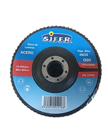 SIFER DISCO LAMINAS LIJA ACERO INOX 125x22. GRANO   60