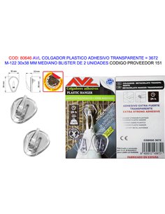 AVL FINSTO COLGADOR PLAS.ADHE TRANSPM12230x38MM BL2U3672 (151)