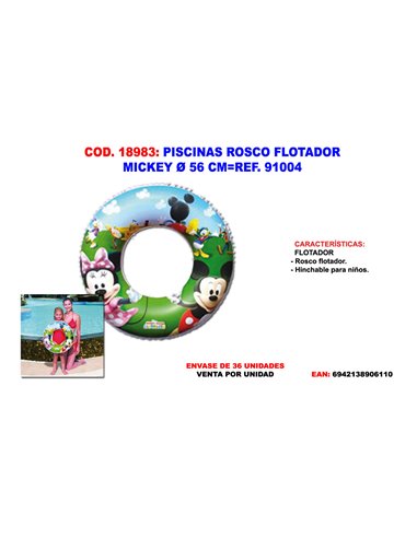 PISCINAS ROSCO FLOTADOR MICKEY 56 CM91004