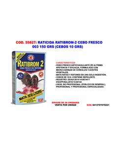 RATICIDA RATIBROM-2 CEBO FRESCO 003 150 GR (CEBOS 10 GR) D01.311