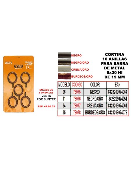 CORTINA FINSTOCK 10 ANILLAS HIERRO BARRA 19MM 5x30 11 NEGRO ORO
