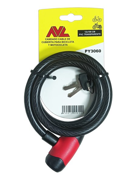 AVL CANDADO CABLE 5,5 MM DE CUBIERTA CON LLAVE SERRETAPY3060