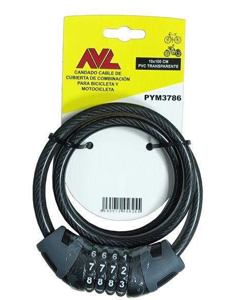 AVL CANDADO CABLE CUBIERTA COMBINACION 4,5 MM 4 DIGITOSPYM3786