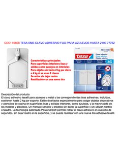 TESA FINS SMS CLAVO ADHESIVO FIJO PARA AZULEJOS HASTA 2 KG 77762