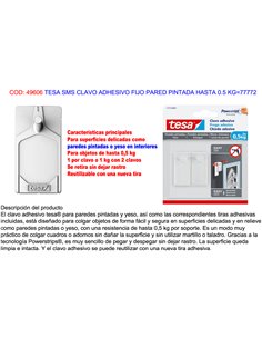 TESA FINSTOCK SMS CLAVO ADHESIVO FIJO PARED  HASTA 0.5 KG77772
