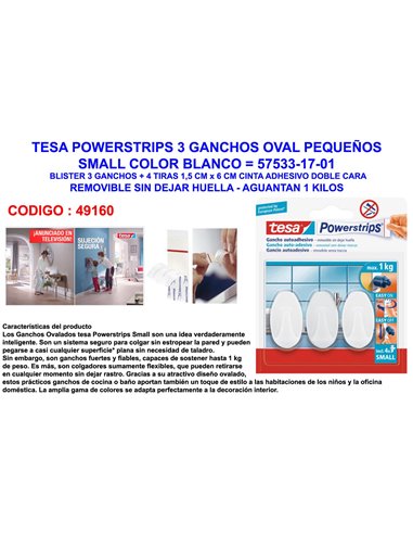 TESA FINSTOC POWERSTRIPS 3 OVAL PEQUE�.BLANCO+4TIRAS57533-17-01
