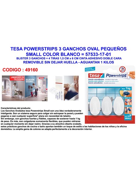 TESA FINSTOC POWERSTRIPS 3 OVAL PEQUE�.BLANCO+4TIRAS57533-17-01