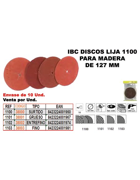 IBC FINSTOCK1-103 10 DISCOS LIJA 127MM MADERA FINOS