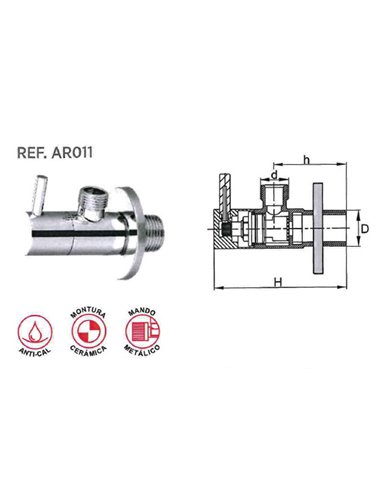 VALVULA FINSTOK LLAVE ESCUADRA 1/2-3/8 CERAMIC MANDO METALAR011