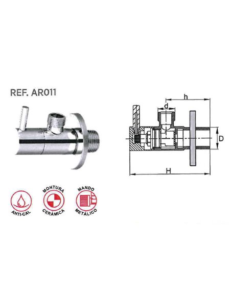 VALVULA FINSTOK LLAVE ESCUADRA 1/2-3/8 CERAMIC MANDO METALAR011