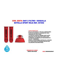 DAFI FINSTOCK  2 FILTRO + BOQUILLA BOTELLA SPORT ROJA 301002