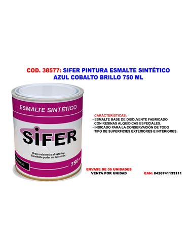 SIFER FINST PINTURA ESMALTE SINTETICO AZUL COBALTO BRILLO 750 ML