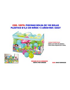 PISCINAS BOLSA DE 100 BOLAS PLASTICO 5.8 CM NI�OS+3 A�OS52648