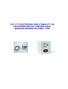 ELECTRICIDAD FINSTOCCUBO 4 TOMAS C/TT 16A+1,5 CABLE 3G1,5M77904