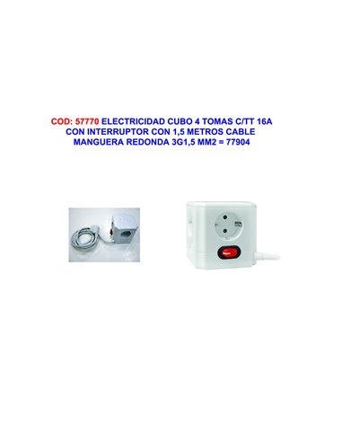 ELECTRICIDAD FINSTOCCUBO 4 TOMAS C/TT 16A+1,5 CABLE 3G1,5M77904