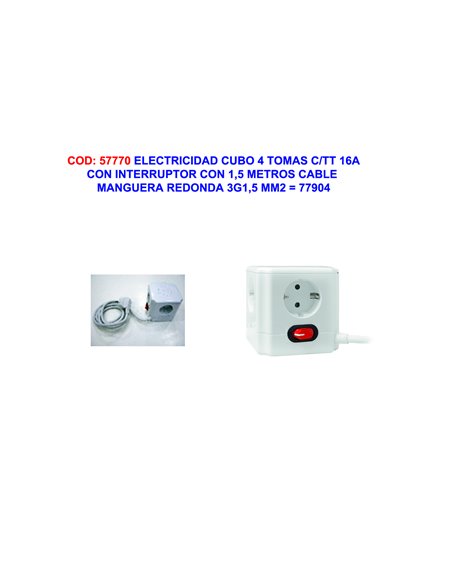 ELECTRICIDAD FINSTOCCUBO 4 TOMAS C/TT 16A+1,5 CABLE 3G1,5M77904