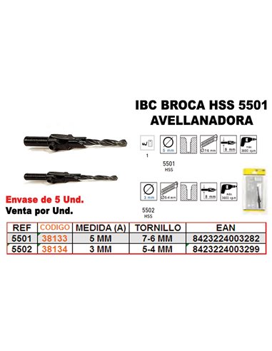 IBC finstock 5-502 BROCA HSS 3MM AVELLANADORA5-4MM