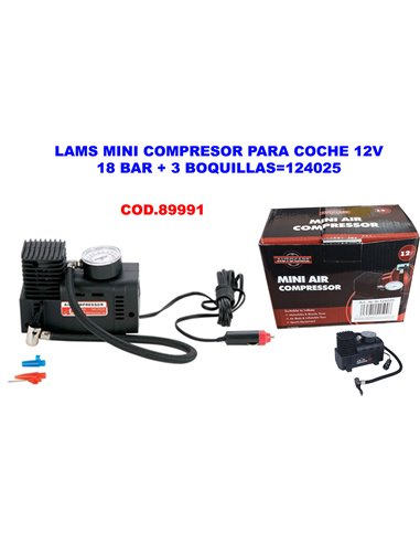 LAMS MINI COMPRESOR PARA COCHE 12V18 BAR+3 BOQUILLAS124025