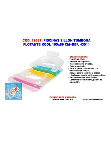 PISCINAS SILLON TUMBONA FLOTANTE KOOL 165 X 89 CM43011