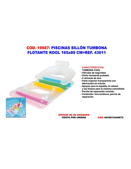 PISCINAS SILLON TUMBONA FLOTANTE KOOL 165 X 89 CM43011