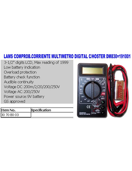 LAMS COMPROB.CORRIEN MULTIMETRO DIGITAL HOSTER DM830191001