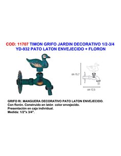 PLUVIA GRIFO JARDIN DECORATIVO YD932 PATO 1/2-3/4 LATON ENV+FLOR