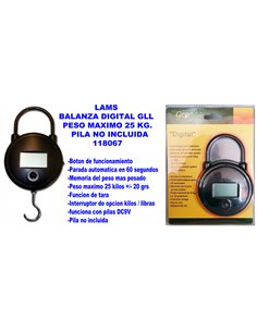LAMS BALANZA DIGITAL GLL MAXIMO 25 KG. (PILA NO INCLUIDA)118067
