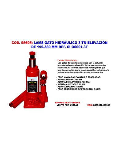LAMS GATO HIDR�ULICO 3 TN ELEVACI�N 195-380 MM REF. SI O0001-3T