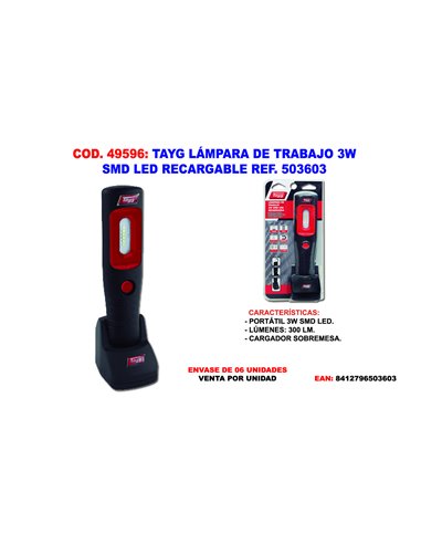 TAYG FINSTOCK LAMPARA DE TRABAJO 3W SMD LED RECARGABLE 503603