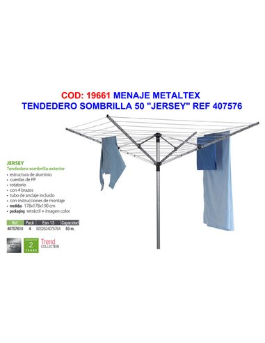 MENAJE METALTEX TENDEDERO SOMBRILLA 50 JERSEY" REF 407576