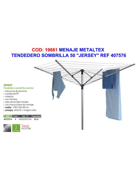 MENAJE METALTEX TENDEDERO SOMBRILLA 50 JERSEY" REF 407576